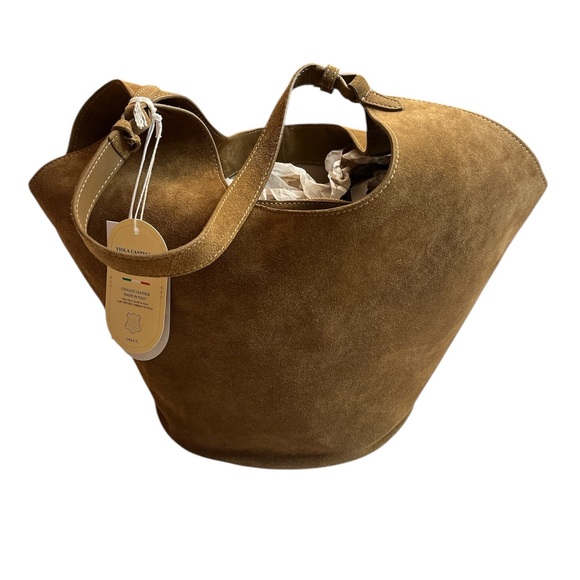 VIOLA CASTELLANI Made in Italy Oval Bottom Hobo Bag tan suede
